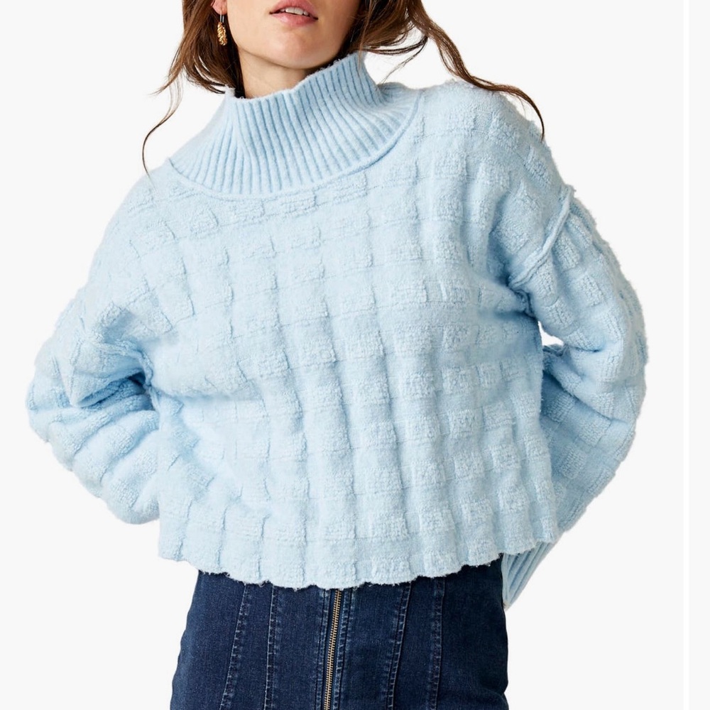 Free People Care Soul Searcher Mock Neck Sweater in Angel Falls Heather sz Large - Picture 3 of 11